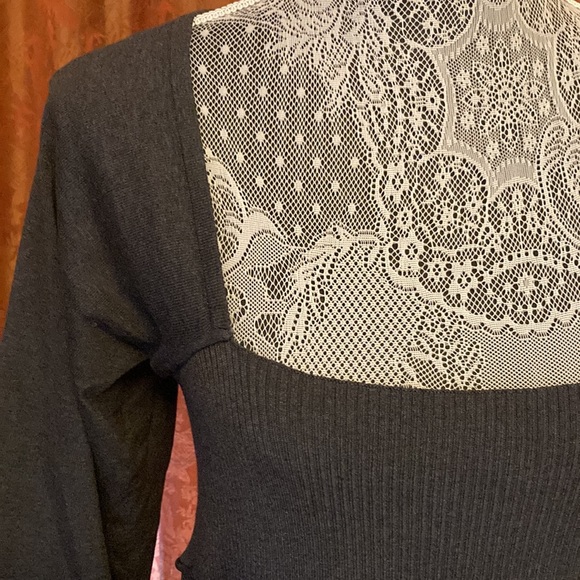 Studio M by Max Studio silk-cotton blend bell sleeve grey square neck dress. NWT - Picture 3 of 9